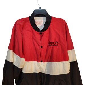 Santa Fe High School Bomber Jacket Red White Black Snap Front Mens Vintage XL